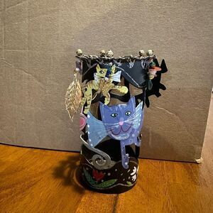 Karen Rossi For Silvestri Fanciful Flights Cat Theme Metal Pen Holder Cup New